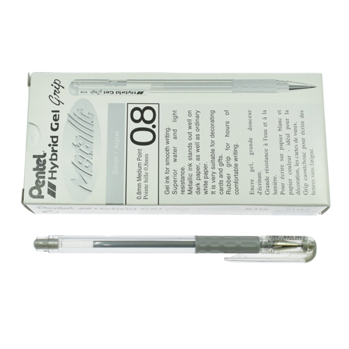 Silver Gel Roller Pen Ø 0,8 mm (12 Pcs) (PENTEL)