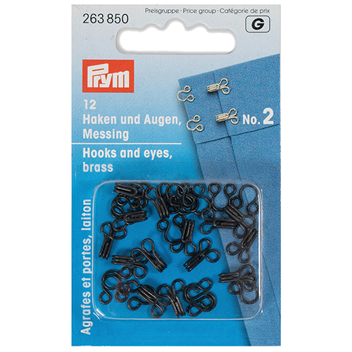 Ganchos y Ojales, Tamaño 2 - Color NEGRO - para Fijación de Pantalones, Faldas y Lencería (12 pcs) PRYM # 263850
