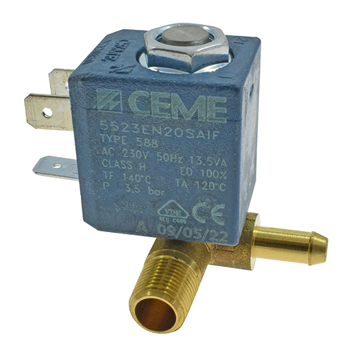 5523 CEME | Electroválvula Vapor 1/8" - 230V, Conector Acodado