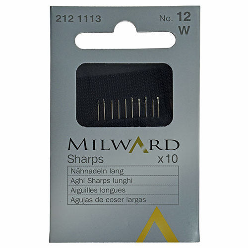 [B831/12] MILWARD 212 1113 | Hand Sewing Needles Sharps Long No. 12 – 0.41 x 29.5 mm (1/64" x 1.16") (Pack of 10)