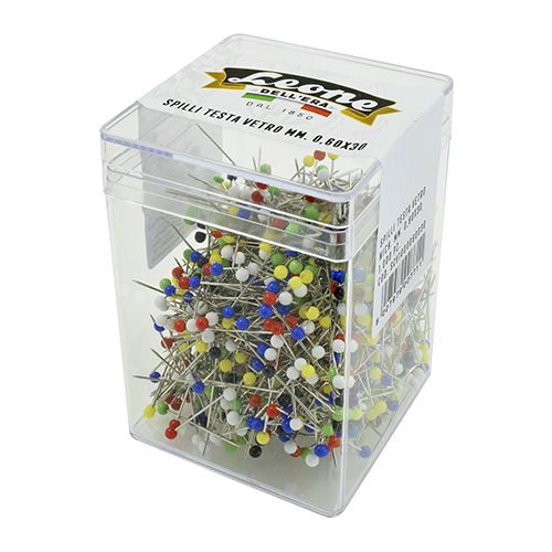 [B118/1] Alfileres Niquelados Ø 0,6x30 mm con Cabeza de Vidrio de Color (Paq. 1000 pzs.) - Made in Italy