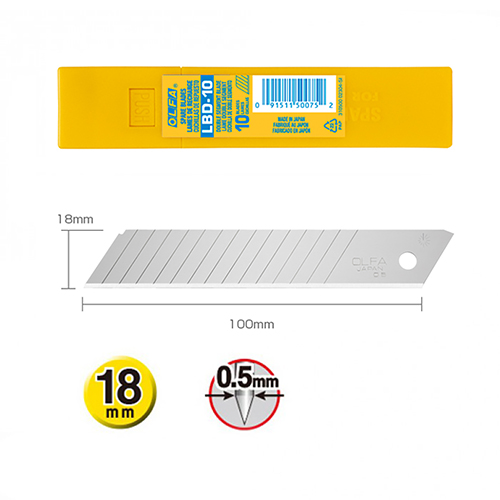 [B908/10] LBD-10 (OLFA) | 18mm Double Segments Heavy-Duty Blades (10 Pcs)