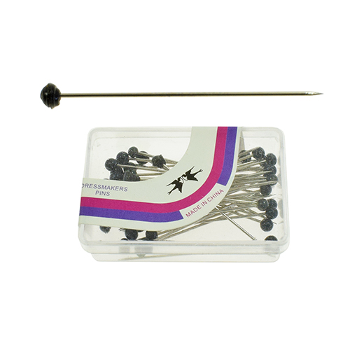 [B1180] Nickel-Plated Pins Ø 0.6x32 mm with Black Glass Head (Pack of 50 pcs.)