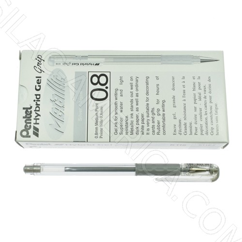 Silver Gel Roller Pen Ø 0,8 mm (12 Pcs) (PENTEL)